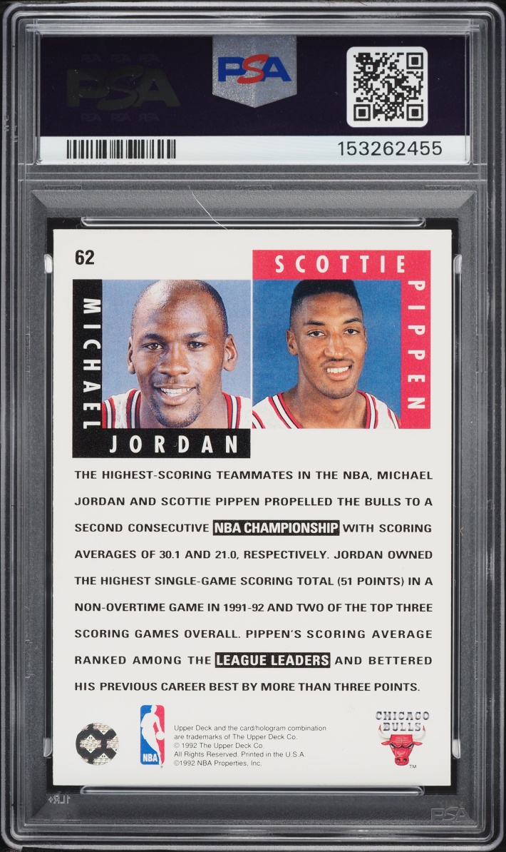 1992 Upper Deck Basketball Michael Jordan & Scottie Pippen #62 PSA 8 NM-MT