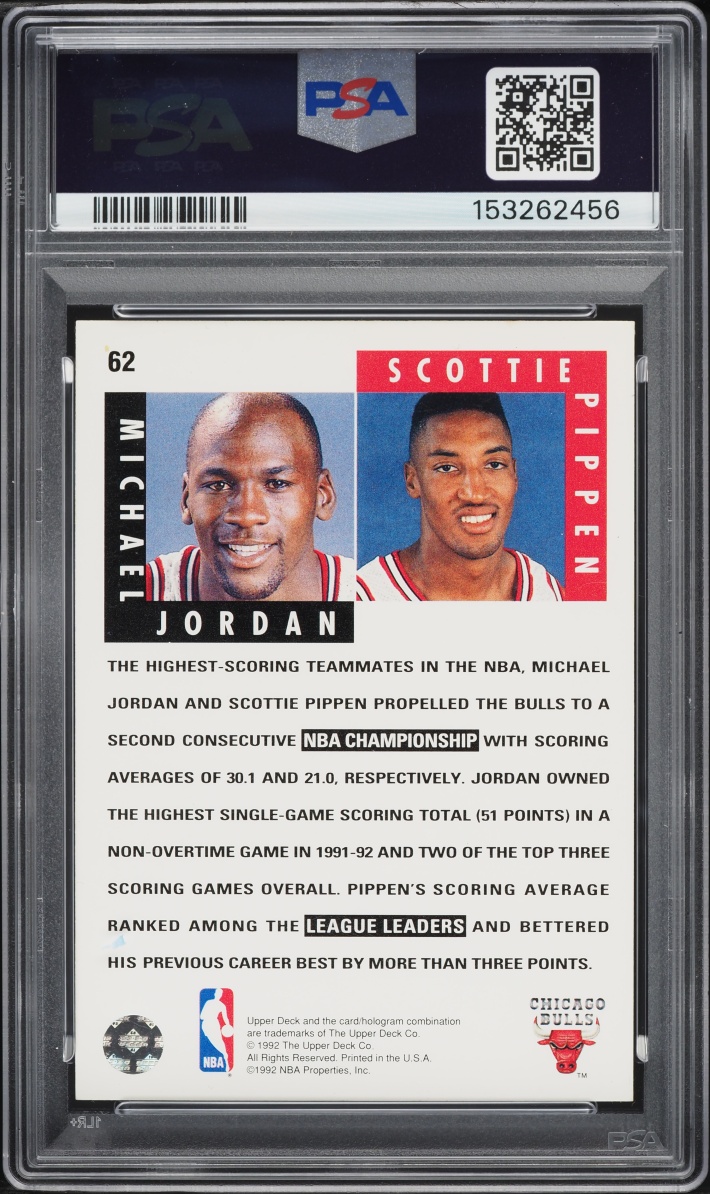1992 Upper Deck Basketball Michael Jordan & Scottie Pippen #62 PSA 8 NM-MT