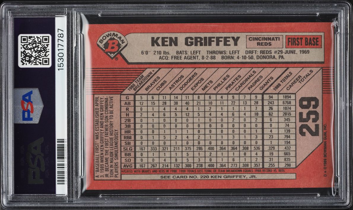 1989 Bowman Ken Griffey Sr. & Jr. ROOKIE #259 PSA 9 MINT