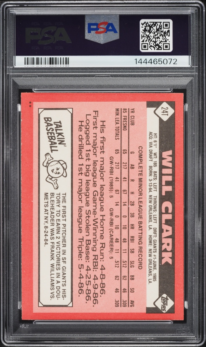 1986 Topps Traded Will Clark ROOKIE #24T PSA 8 NM-MT