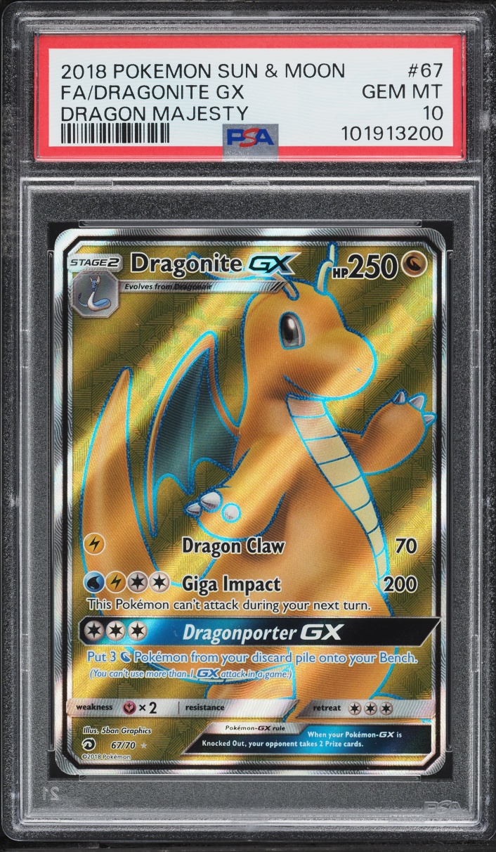 2018 Pokemon Sun & Moon Dragon Majesty Full Art Dragonite GX #67 PSA 10 GEM MINT