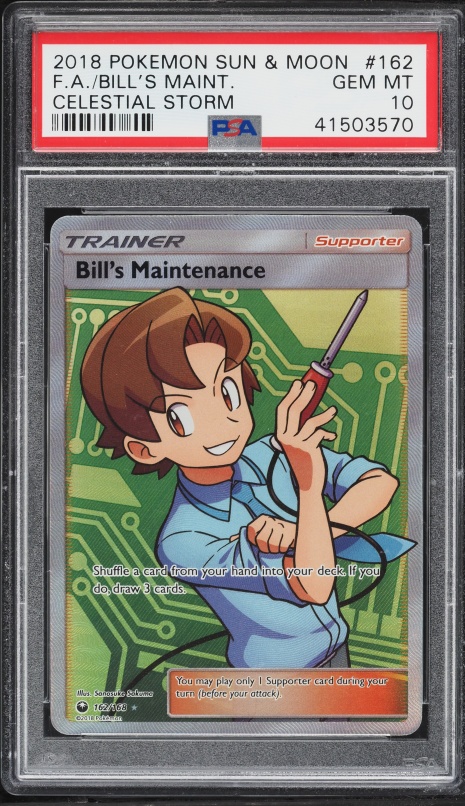 2018 Pokemon Sun & Moon Celestial Storm Full Art Bill's Maintenance #162 PSA 10 GEM MINT