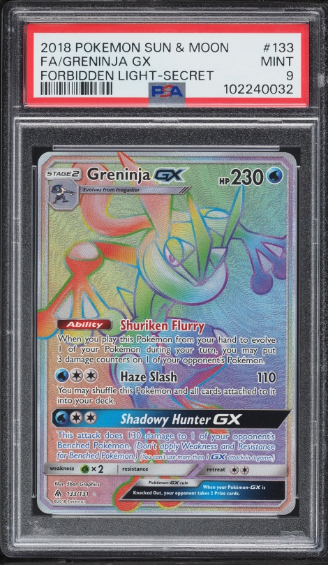 2018 Pokemon SM Forbidden Light Rainbow Rare Greninja GX #133 PSA