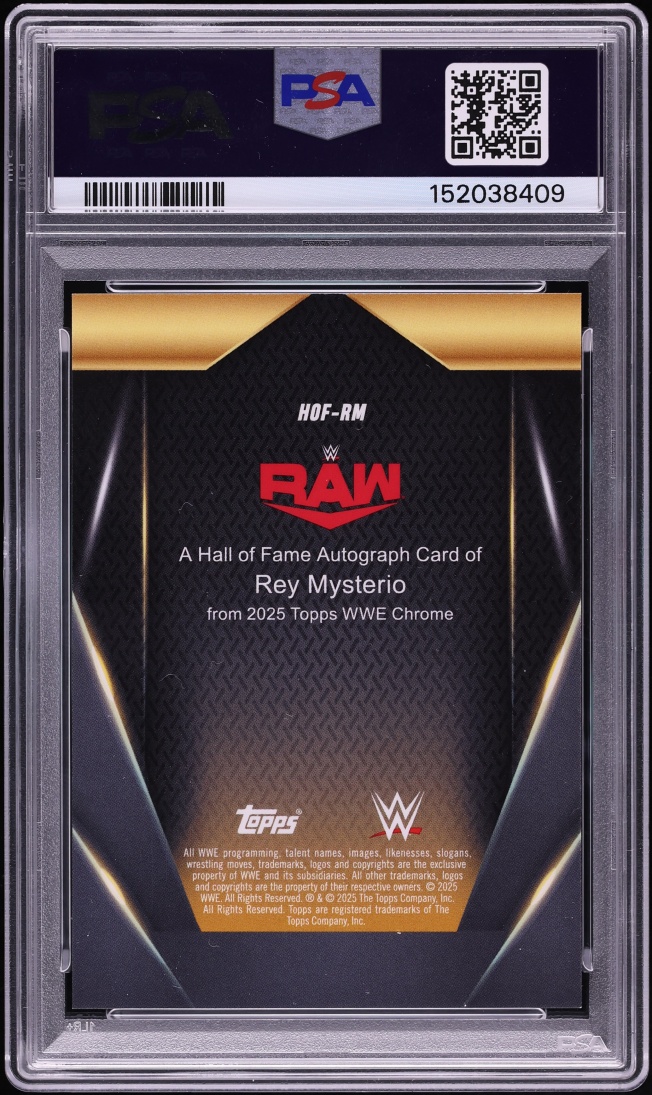 2025 Topps Chrome WWE Hall Of Fame Gold Refractor Rey Mysterio AUTO /50 #HOF-RM PSA 9 MINT