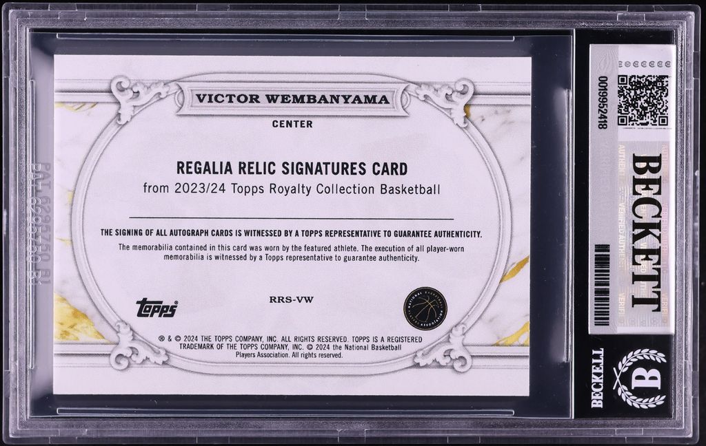2023 Topps Royalty Regalia Relic Victor Wembanyama ROOKIE PATCH AUTO /99 #RRSVW BGS 8 NM-MT