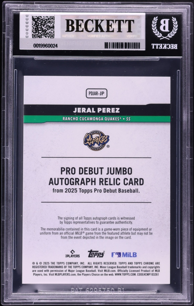 2025 Topps Chrome Pro Debut Jumbo Gold Ref. Jeral Perez PROSPECT PATCH AUTO /50 #PDJAR-JP BGS 9