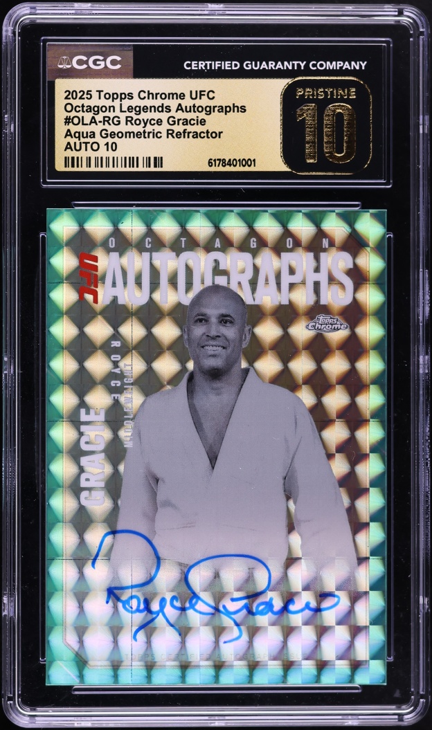 2025 Topps Chrome UFC Octagon Legends Aqua Geometric Ref Royce Gracie AUTO CGC 10 PRISTINE