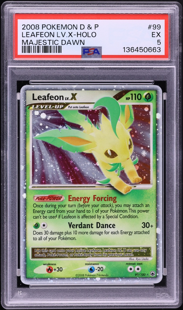 2008 Pokemon Diamond & Pearl Majestic Dawn Holo Leafeon Lv.X #99 PSA 5 EX