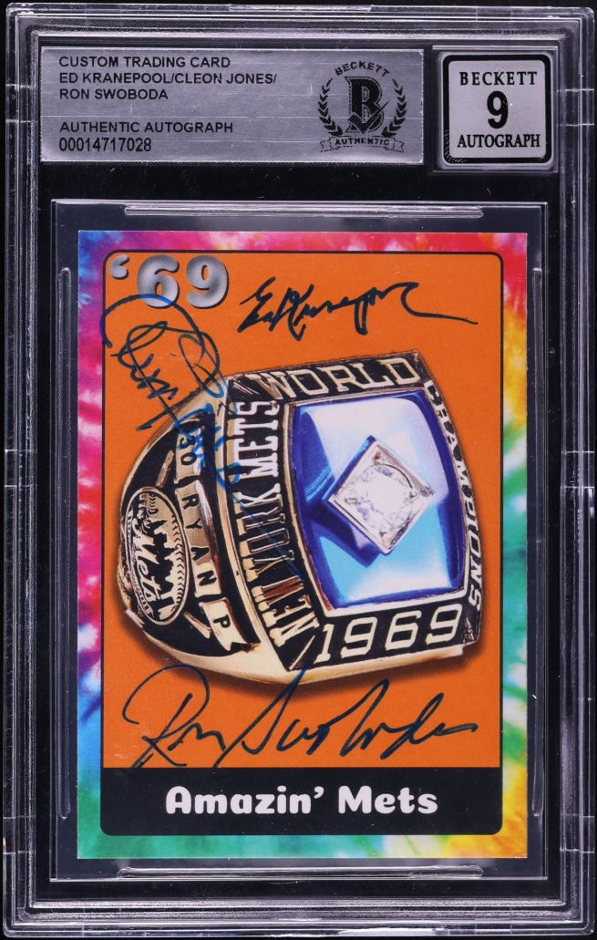2019 Historic Tie Dye '69 Amazin' Mets Ed Kranepool Cleon Jones Ron Swoboda AUTO /69 BAS BGS 9
