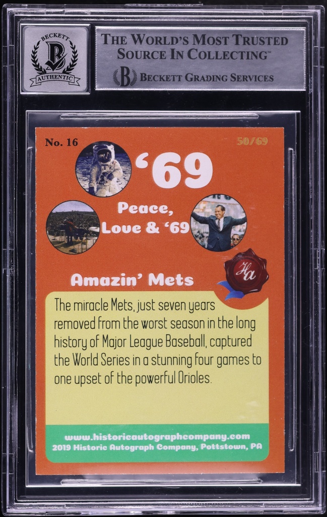 2019 Historic Tie Dye '69 Amazin' Mets Ed Kranepool Cleon Jones Ron Swoboda AUTO /69 BAS BGS 9