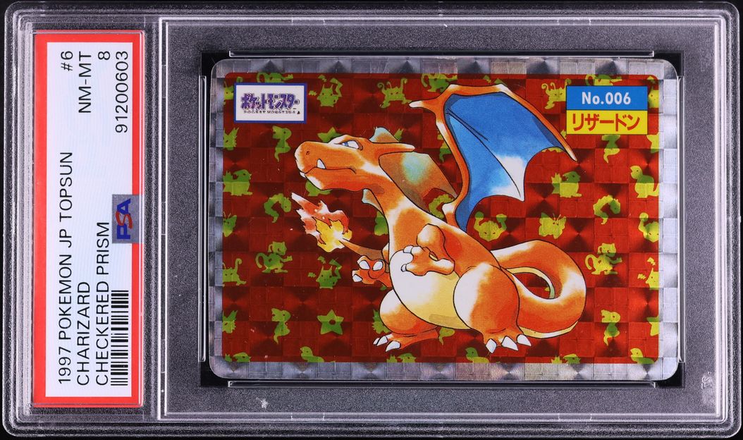 1997 Pokemon Japanese Topsun Checkered Prism Charizard #6 PSA 8 NM-MT