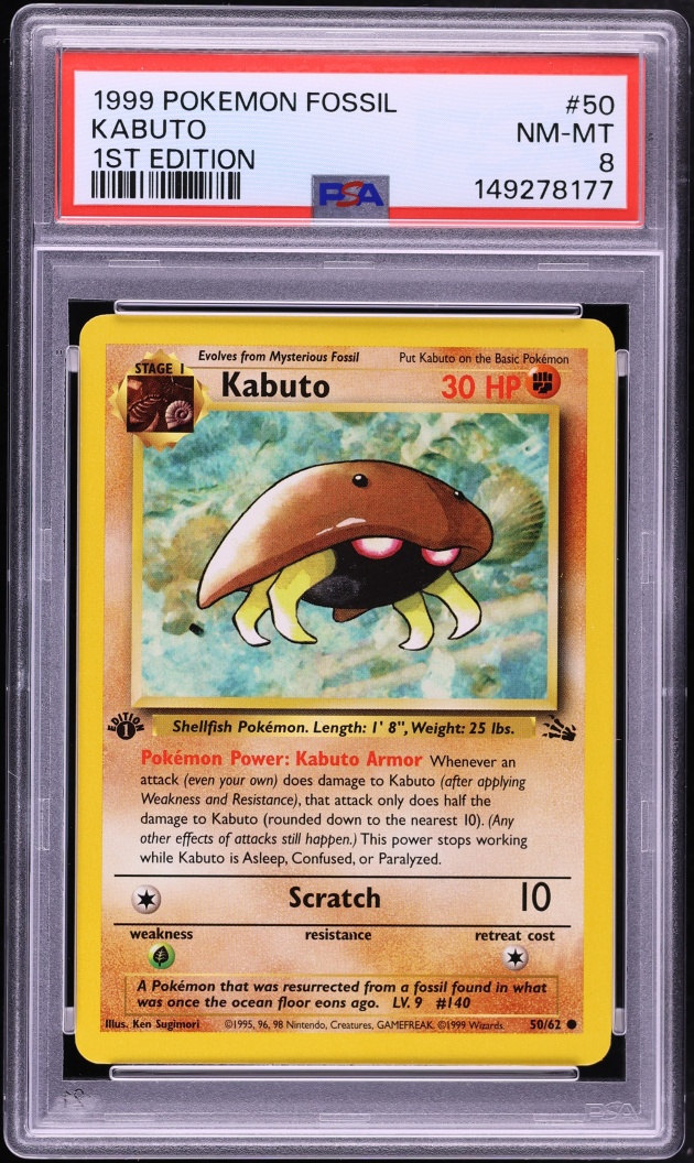 1999 Pokemon Fossil 1st Edition Kabuto #50 PSA 8 NM-MT