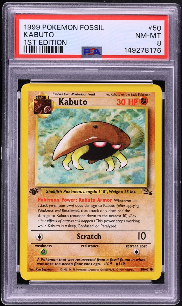 1999 Pokemon Fossil 1st Edition Kabuto #50 PSA 8 NM-MT