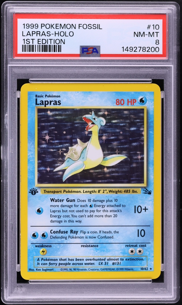 1999 Pokemon Fossil 1st Edition Holo Lapras #10 PSA 8 NM-MT