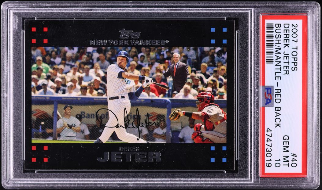 2007 Topps Red Back Derek Jeter w/ Mickey Mantle & George Bush #40 PSA 10 GEM MINT