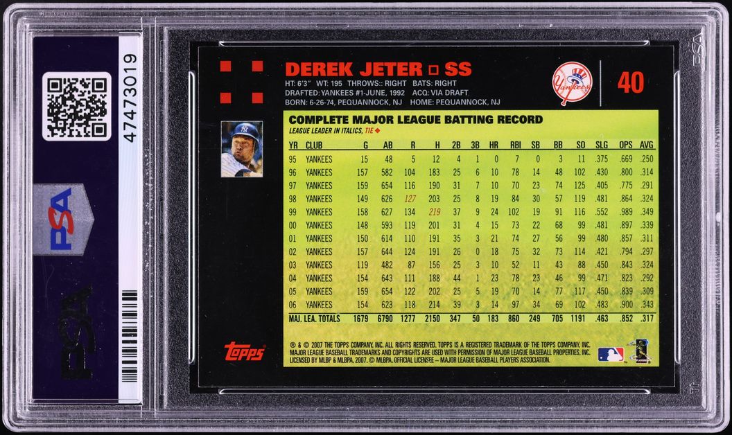 2007 Topps Red Back Derek Jeter w/ Mickey Mantle & George Bush #40 PSA 10 GEM MINT
