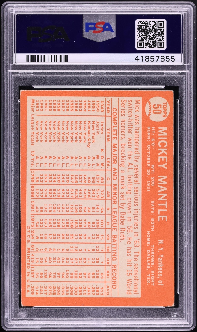 1964 Topps Mickey Mantle #50 PSA 4 VGEX