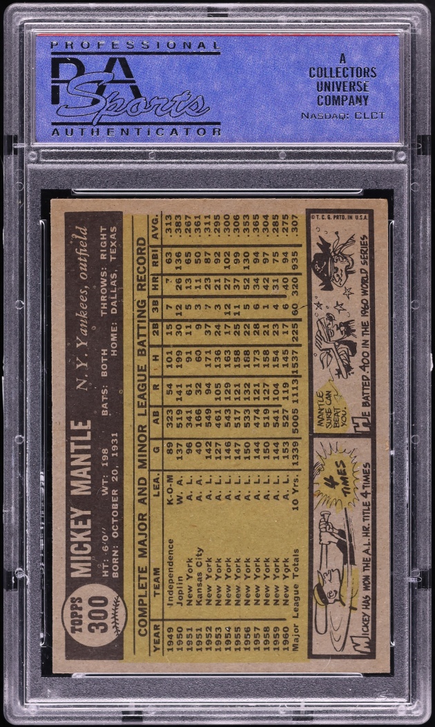 1961 Topps Mickey Mantle #300 PSA 6 EXMT