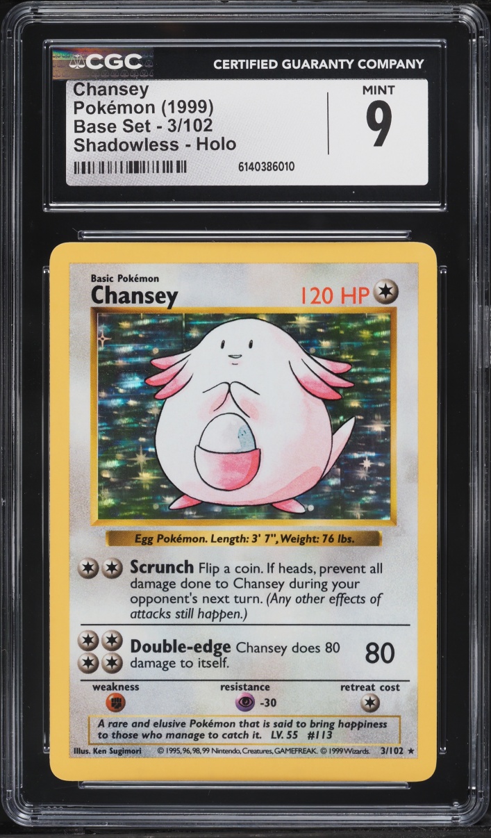 1999 Pokemon Base Set Shadowless Holo Chansey #3 CGC 9 MINT