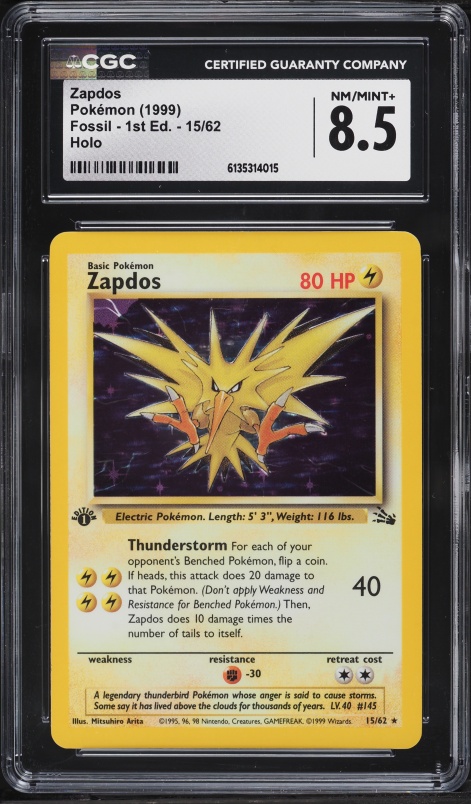 zapdos pokemon card 1995 pokemon Base Set (Shadowless) Zapdos 1st Edition Holofoil / Lightly Played