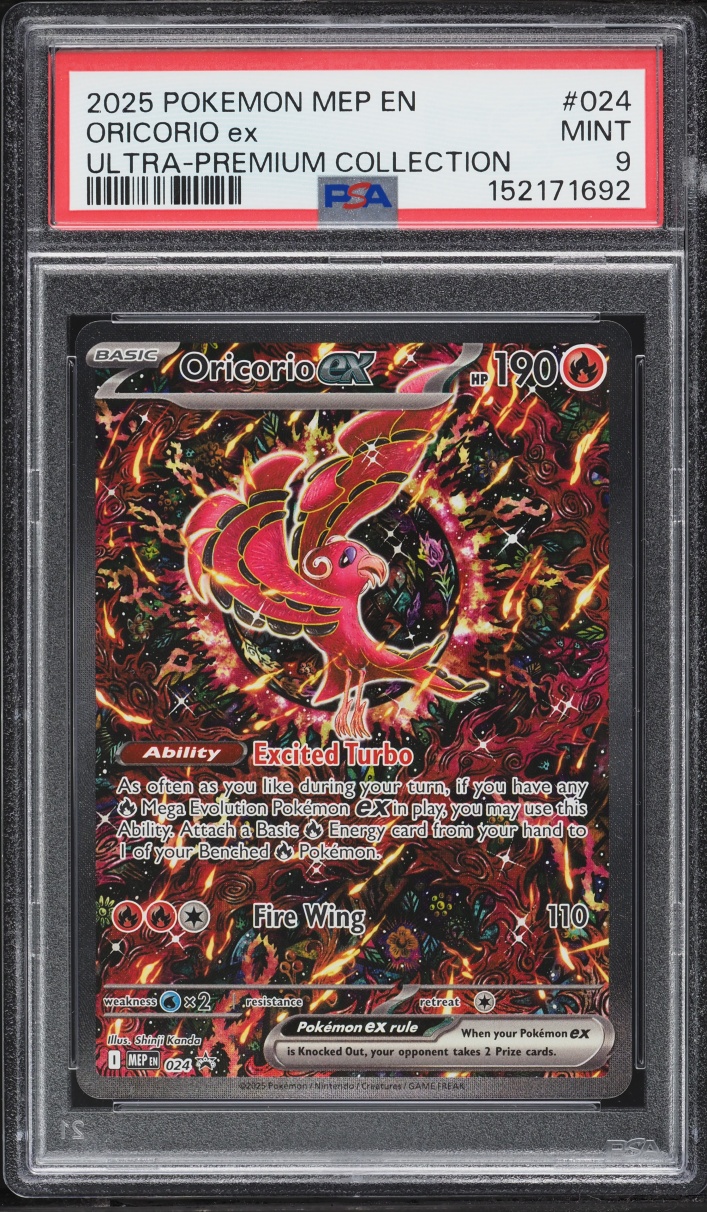 2025 Pokemon Mega Promo Mega Charizard X ex Ultra Premium Full Art Oricorio ex #24 PSA 9 MINT