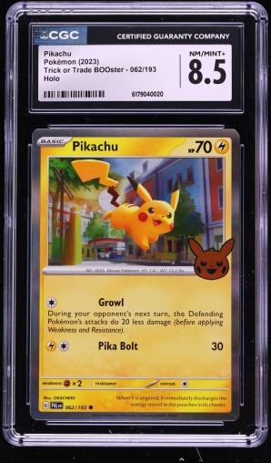 2023 Pokemon Scarlet & Violet Paldea Evolved Trick Or Trade BOOster Holo Pikachu #62 CGC 8.5
