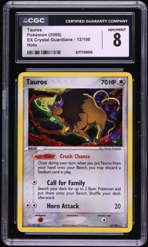 2006 Pokemon EX Crystal Guardians Holo Tauros #12 CGC 8 NM-MT