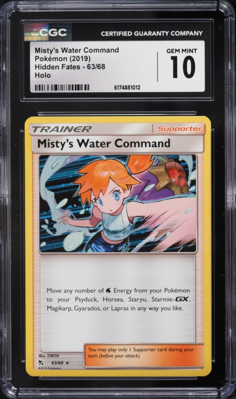 2019 Pokemon Sun & Moon Hidden Fates Holo Misty's Water Command #63 CGC 10 GEM MINT