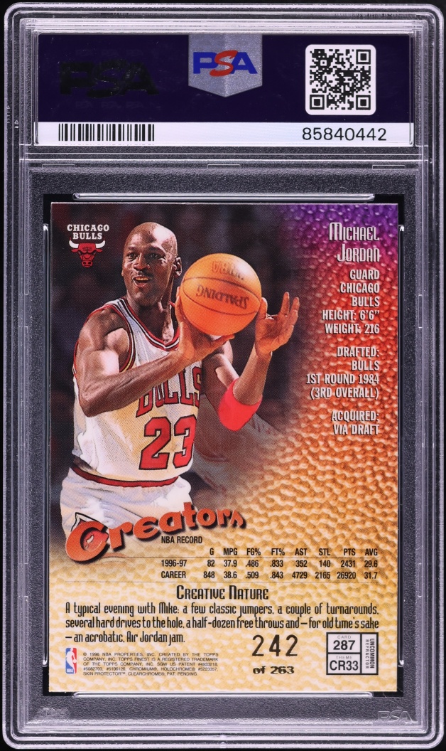 1997 Finest Embossed Refractor Michael Jordan /263 #87 PSA 10 GEM MINT