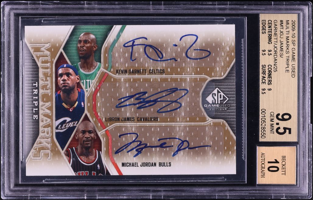 2009 SP Game Used Multi Marks LeBron James Kevin Garnett Michael Jordan AUTO /25 #MTJGJ BGS 9.5