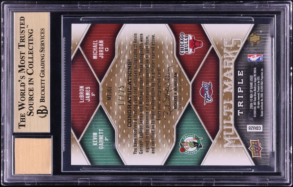 2009 SP Game Used Multi Marks LeBron James Kevin Garnett Michael Jordan AUTO /25 #MTJGJ BGS 9.5