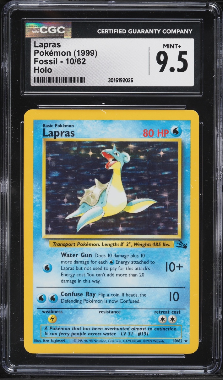 1999 Pokemon Fossil Holo Lapras #10 CGC 9.5 MINT+