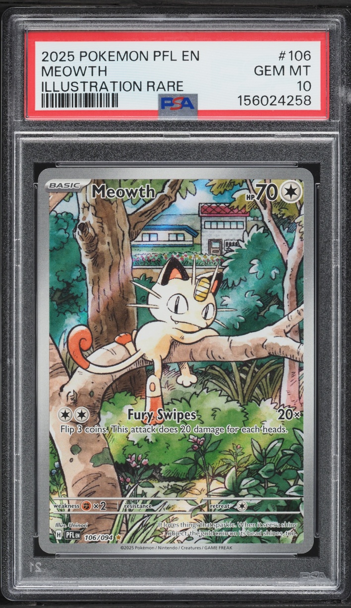 2025 Pokemon Mega Evolution Phantasmal Flames IR Meowth #106 PSA 10 GEM MINT