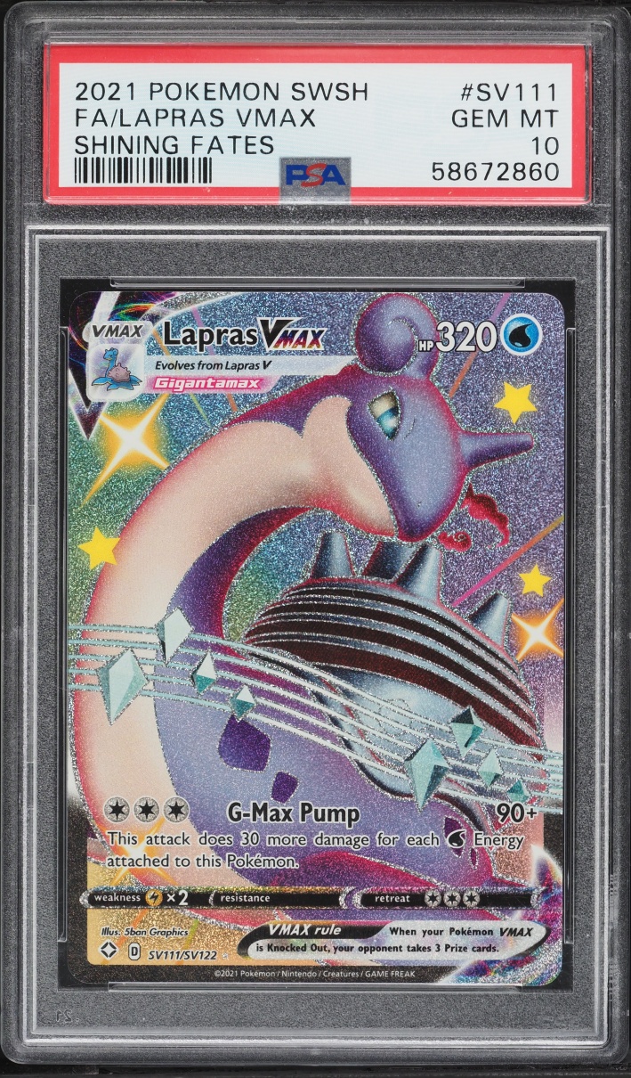 2021 Pokemon Sword & Shield Shining Fates Full Art Shiny Lapras VMAX #SV111 PSA 10 GEM MINT