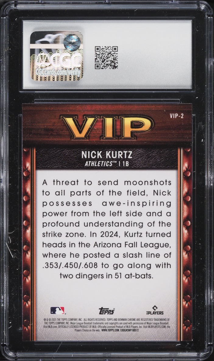 2025 Bowman Chrome VIP Very Important Nick Kurtz PROSPECT #VIP-2 CGC 10 GEM MINT