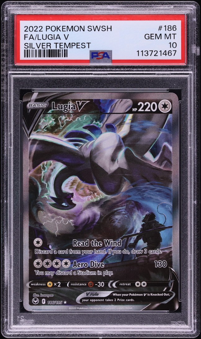 2022 Pokemon Sword & Shield Silver Tempest Full Art Lugia V #186 PSA 10 GEM MINT