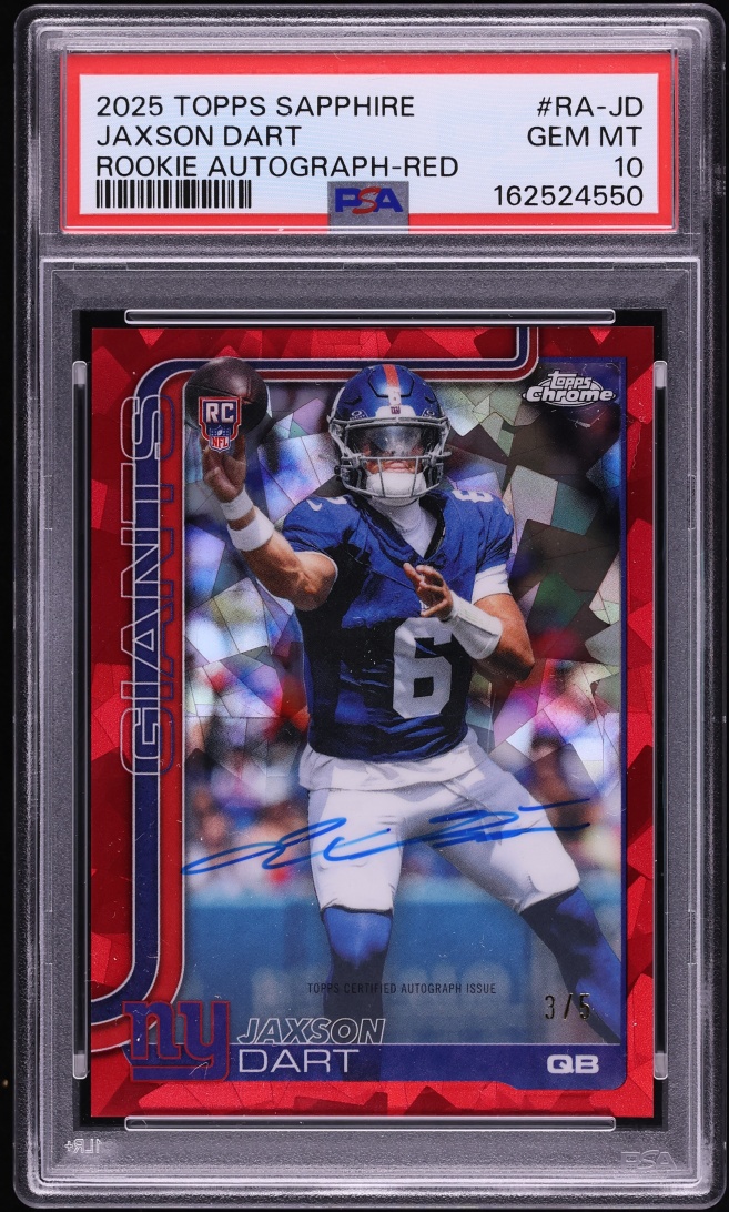 2025 Topps Chrome Sapphire Red Jaxson Dart ROOKIE AUTO /5 #RA-JD PSA 10 GEM MINT