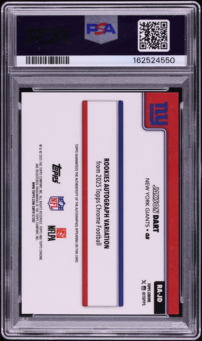 2025 Topps Chrome Sapphire Red Jaxson Dart ROOKIE AUTO /5 #RA-JD PSA 10 GEM MINT