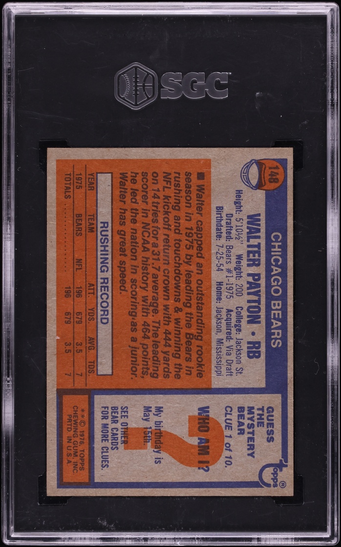 1976 Topps Football Walter Payton ROOKIE #148 SGC AUTH