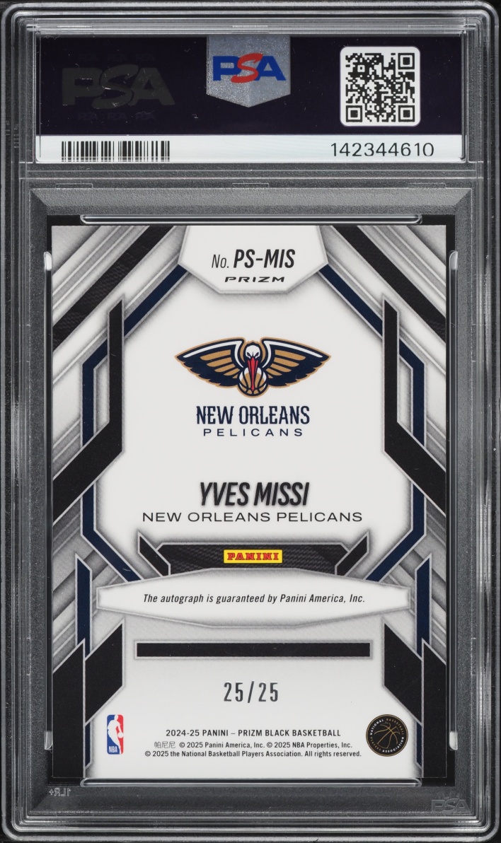2024 Panini Prizm Black Prolific Signatures Mojo Yves Missi ROOKIE AUTO 25/25 #PS-MIS PSA 10