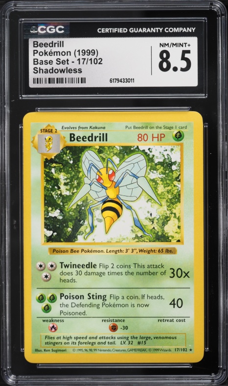 1999 Pokemon Base Set Shadowless 1st Edition Beedrill #17 PSA 9