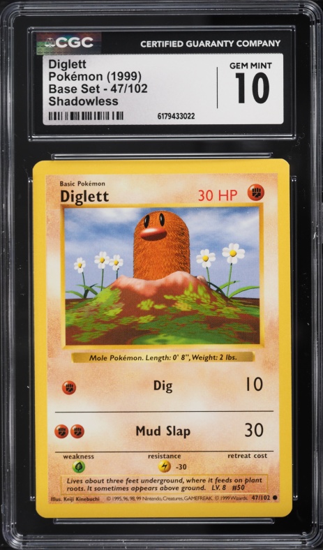 1999 Pokemon Base Set Shadowless Diglett #47 CGC 10 GEM MINT