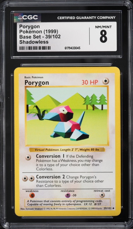 1999 Pokemon Base Set Shadowless Porygon #39 CGC 8 NM-MT