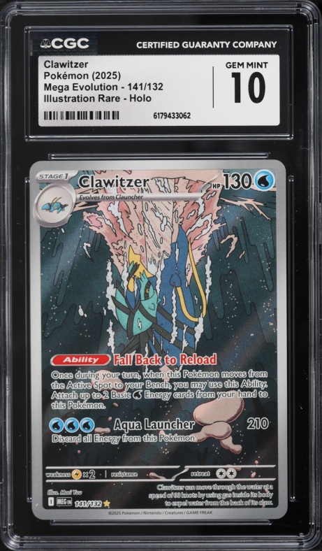 2025 Pokemon Mega Evolution IR Clawitzer #141 CGC 10 GEM MINT