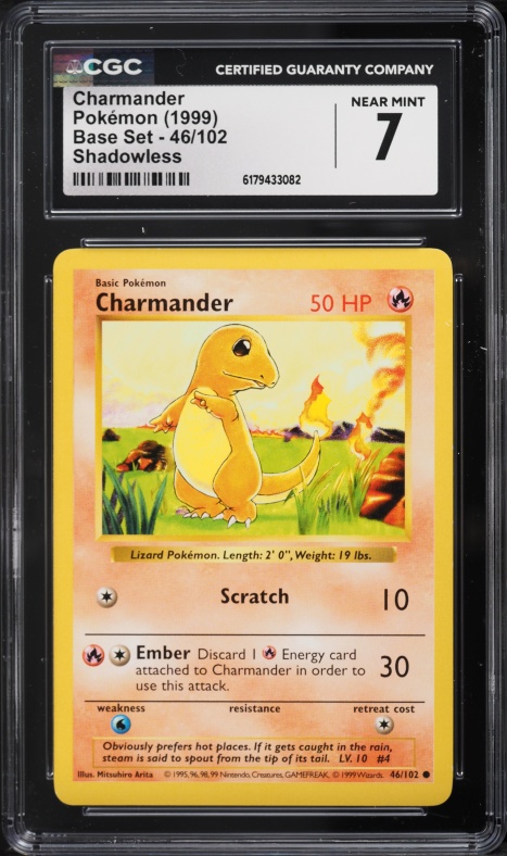 1999 Pokemon Base Set Shadowless Charmander #46 CGC 7 NRMT