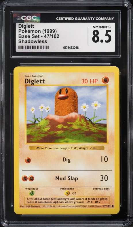 1999 Pokemon Base Set Shadowless Diglett #47 CGC 8.5 NM-MT+