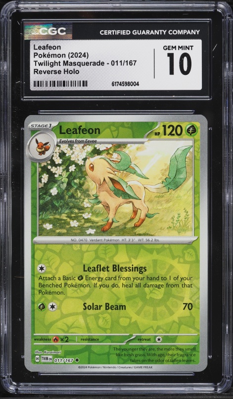 2024 Pokemon Scarlet & Violet Twilight Masquerade Reverse Holo Leafeon #11 CGC 10 GEM MINT