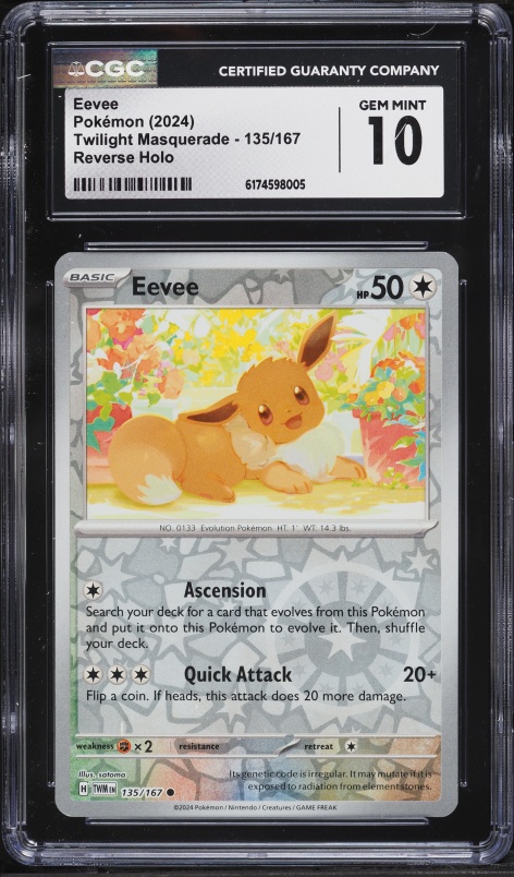 2024 Pokemon Twilight Masquerade Reverse Holo Eevee #135 CGC 10 GEM MINT