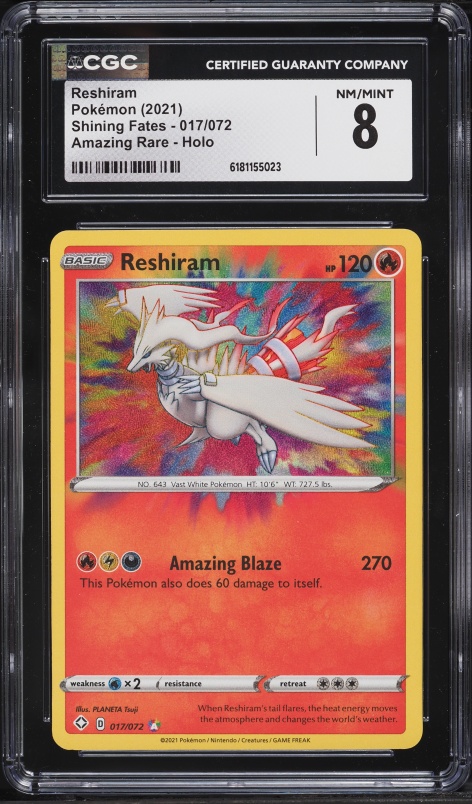 2021 Pokemon Sword & Shield Shining Fates Amazing Rare Reshiram #17 CGC 8 NM-MT