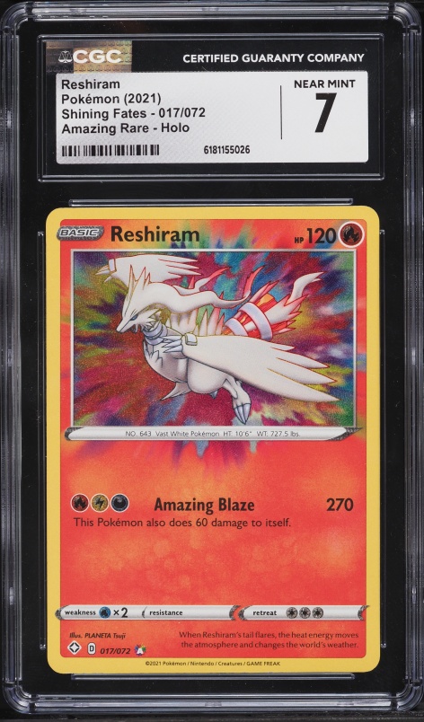 2021 Pokemon Sword & Shield Shining Fates Amazing Rare Reshiram #17 CGC 7 NRMT